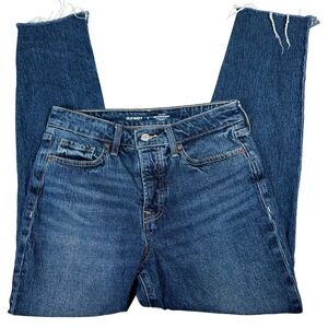 Old Navy OG Straight High-Rise Raw Hem Jeans Dark Wash Blue Size 6 cut off crop